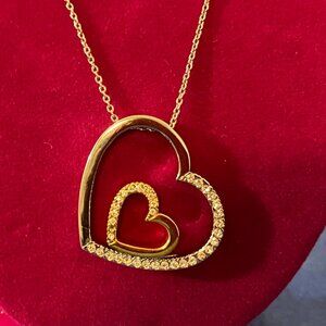 Annaleece two tone double heart necklace w/ Swarovski crystals
